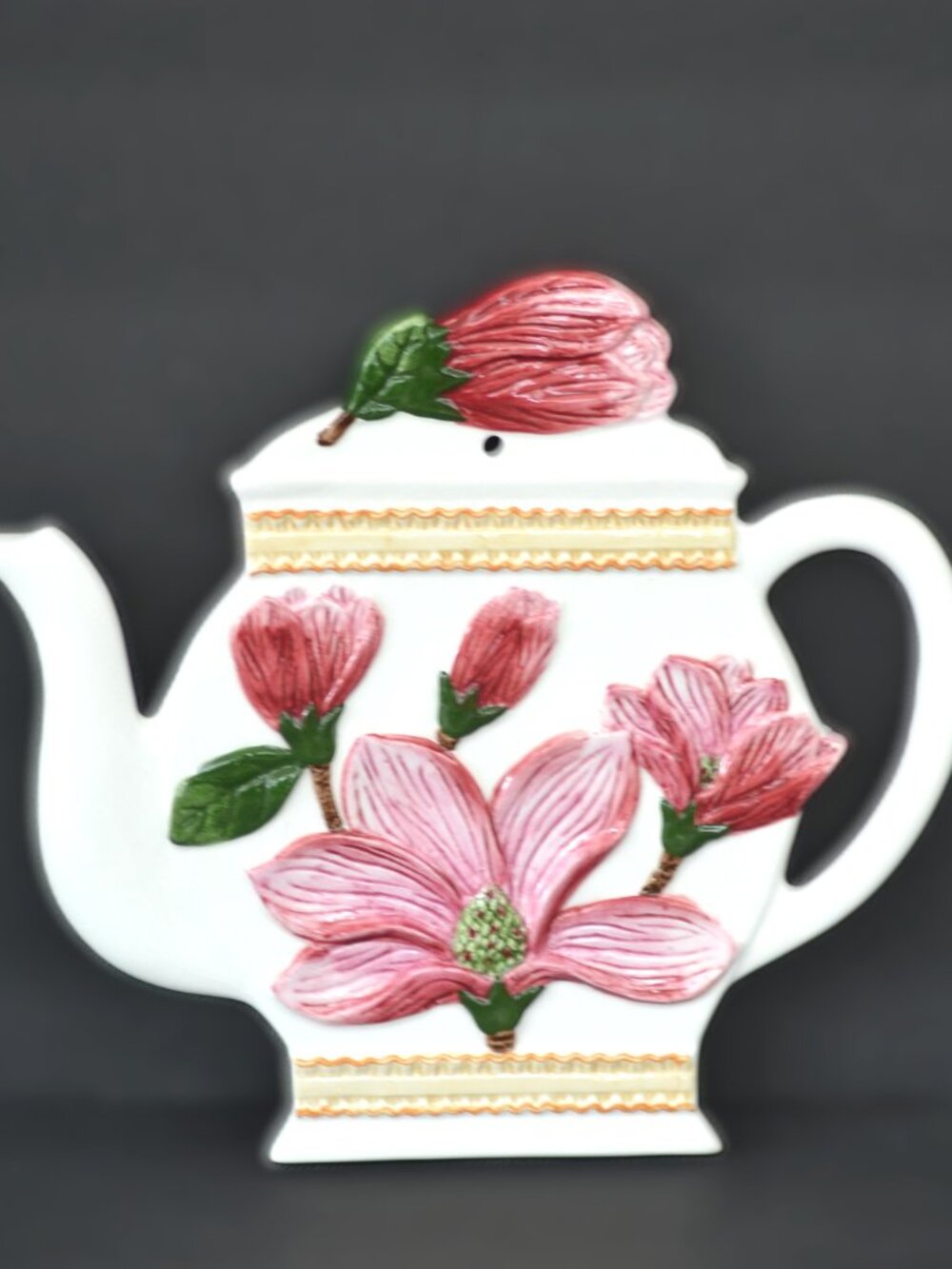 Kitchen Wall Plaque Teapot Shaped Floral Design